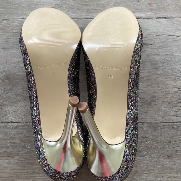 Sparkly Gold Multi colored High Heel Peep Toe Shoes sz 8 Formal Heels - Picture 5 of 6